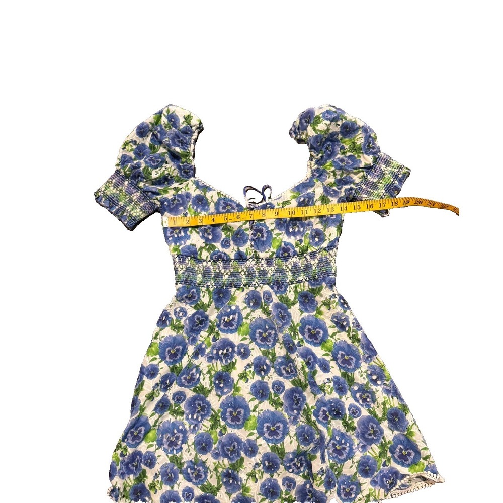 Alice & Olivia Mini dress size 2 Small Crawford Eyelet Floral Puff Sleeve FLAWED - Picture 3 of 10